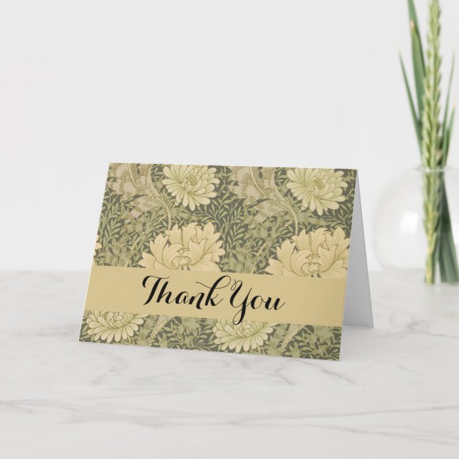 William Morris Chrysanthemum Sage Flower Thank You Card (Front)