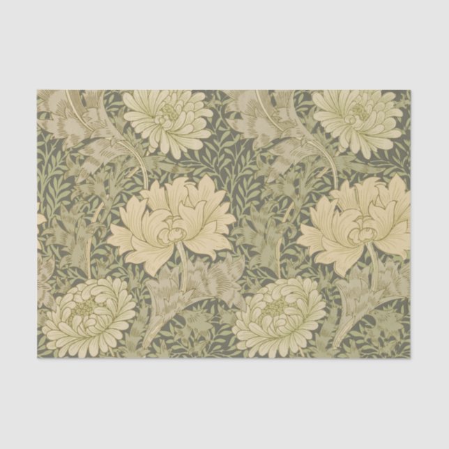 William Morris Chrysanthemum Sage Flower Tissue Paper (Front)