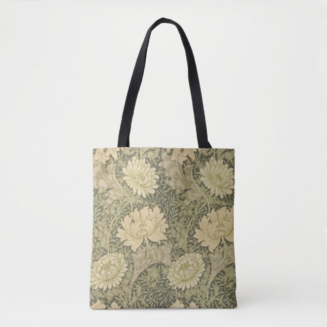 William Morris Chrysanthemum Sage Flower Tote Bag (Front)