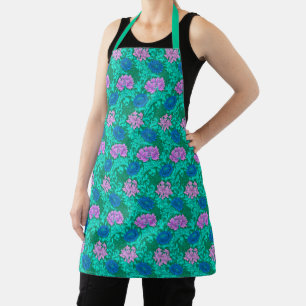 William Morris Chrysanthemums, Aqua and Violet Apron