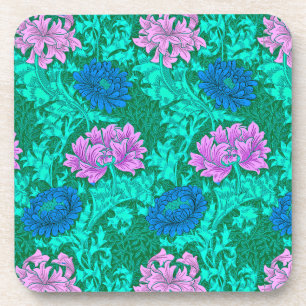 William Morris Chrysanthemums, Aqua and Violet  Coaster