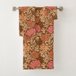 William Morris Chrysanthemums, Brown and Rust Bath Towel Set