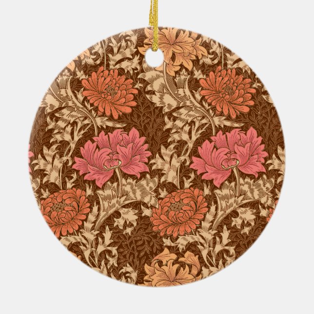 William Morris Chrysanthemums, Brown and Rust Cera Ceramic Tree Decoration (Back)