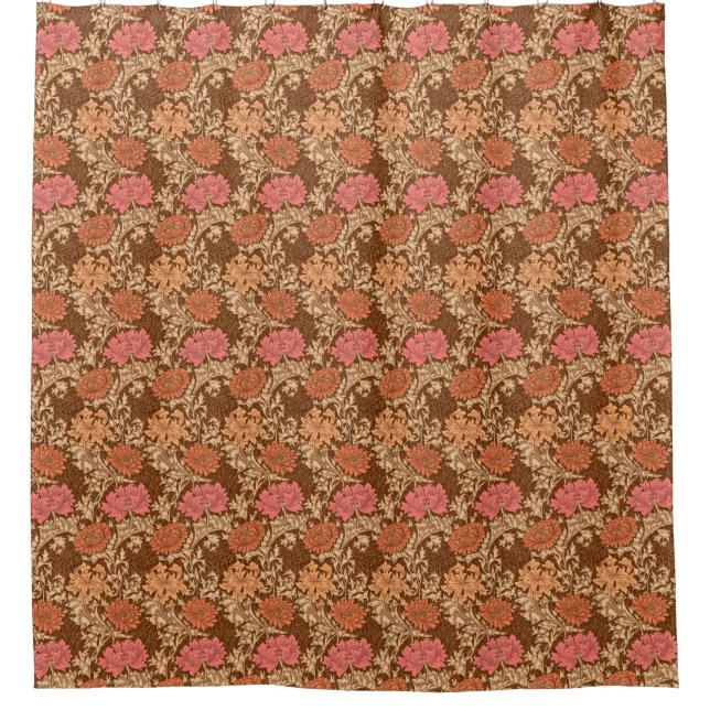 William Morris Chrysanthemums, Brown and Rust Shower Curtain (Front)