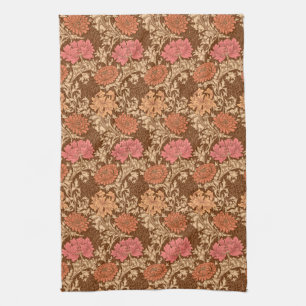 William Morris Chrysanthemums, Brown and Rust Tea Towel