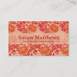 William Morris Chrysanthemums, Coral Orange Business Card
