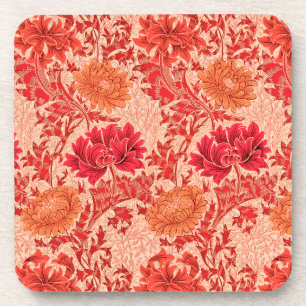 William Morris Chrysanthemums, Coral Orange Coaster