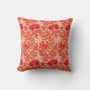 William Morris Chrysanthemums, Coral Orange Cushion