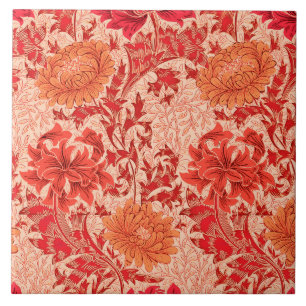 William Morris Chrysanthemums, Coral Orange Tile