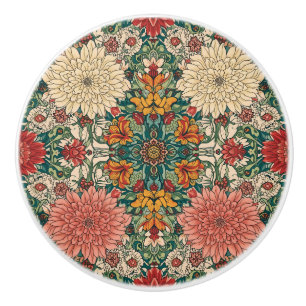 William Morris Chrysanthemums Floral Art Nouveau Ceramic Knob