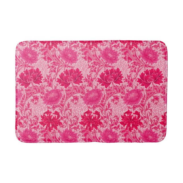 William Morris Chrysanthemums, Fuchsia Pink Bath Mat (Front)