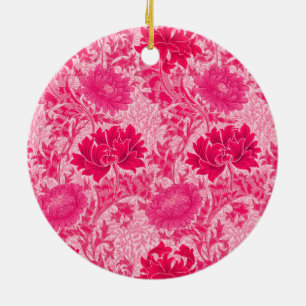William Morris Chrysanthemums, Fuchsia Pink  Ceramic Tree Decoration