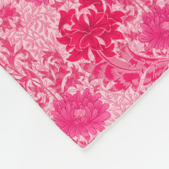 William Morris Chrysanthemums, Fuchsia Pink Fleece Blanket (Corner)