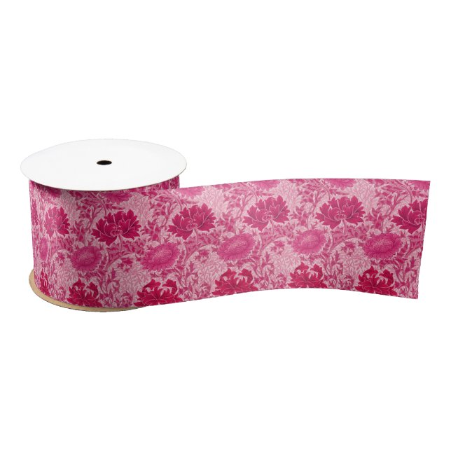 William Morris Chrysanthemums, Fuchsia Pink Satin Ribbon (Spool)
