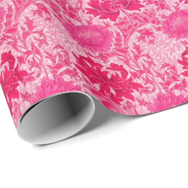 William Morris Chrysanthemums, Fuchsia Pink Wrapping Paper (Roll Corner)