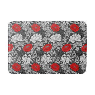 William Morris Chrysanthemums, Gray and Red Bath Mat