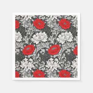 William Morris Chrysanthemums, Grey and Red Napkin