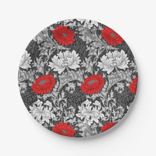 William Morris Chrysanthemums, Grey and Red Paper Plate
