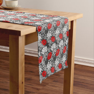 William Morris Chrysanthemums, Grey and Red Short Table Runner