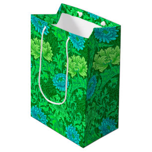William Morris Chrysanthemums, Lime Green & Aqua Medium Gift Bag