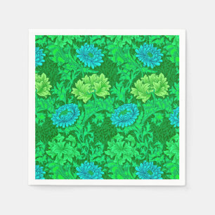 William Morris Chrysanthemums, Lime Green & Aqua Napkin