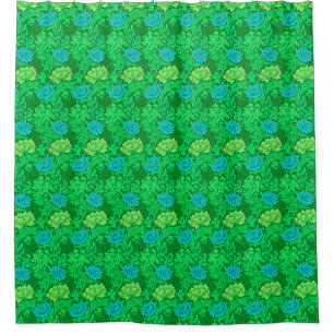 William Morris Chrysanthemums, Lime Green & Aqua Shower Curtain
