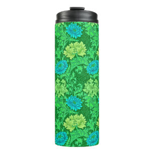 William Morris Chrysanthemums, Lime Green & Aqua Thermal Tumbler
