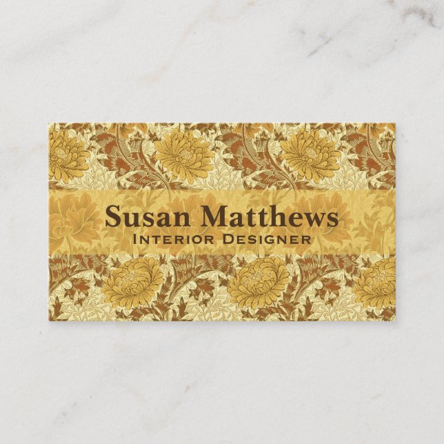 William Morris Chrysanthemums, Mustard Gold Business Card (Front)