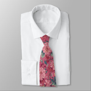 William Morris Chrysanthemums Pink Floral Tie