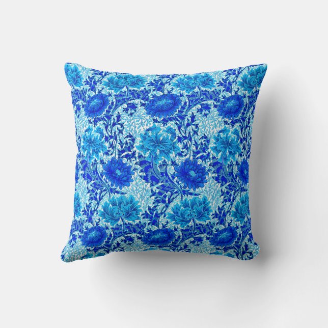 William Morris Chrysanthemums Shades of Denim Blue Cushion (Back)