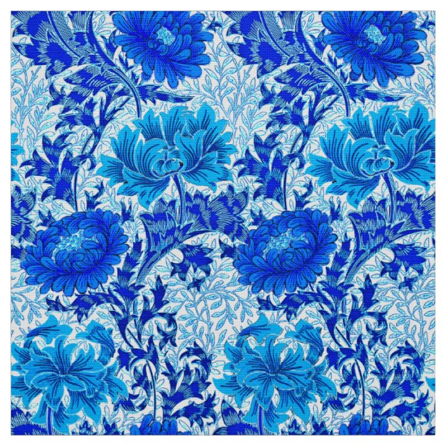 William Morris Chrysanthemums Shades of Denim Blue Fabric (Swatch)
