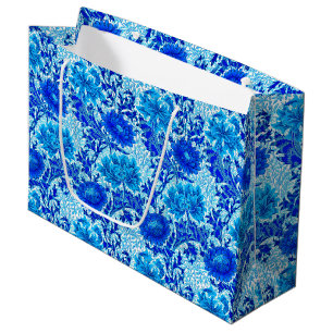 William Morris Chrysanthemums Shades of Denim Blue Large Gift Bag