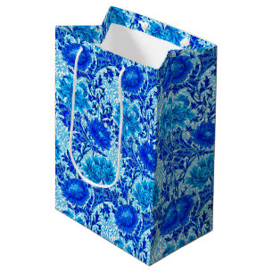 William Morris Chrysanthemums Shades of Denim Blue Medium Gift Bag