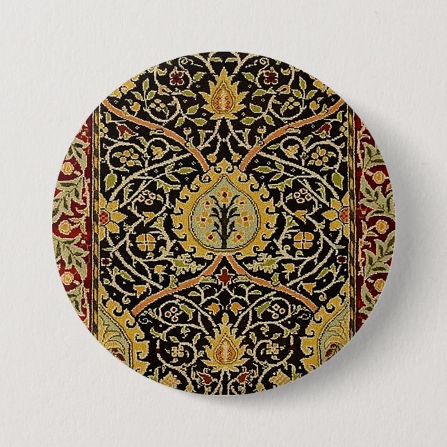 William Morris Classic Carpet Art Print Design 7.5 Cm Round Badge (Front)