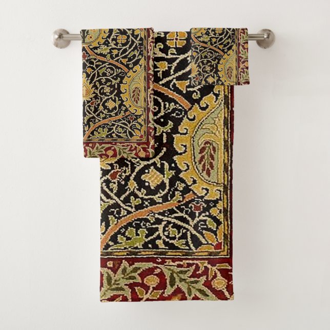 William Morris Classic Carpet Art Print Design Bath Towel Set (Insitu)