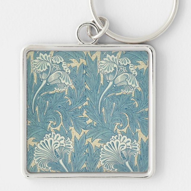 William Morris Classic Tulip Blue Floral Key Ring (Front)