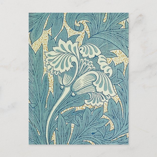William Morris Classic Tulip Blue Floral Postcard (Front)