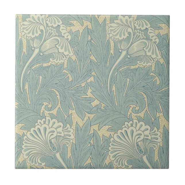 William Morris Classic Tulip Blue Floral Tile (Front)