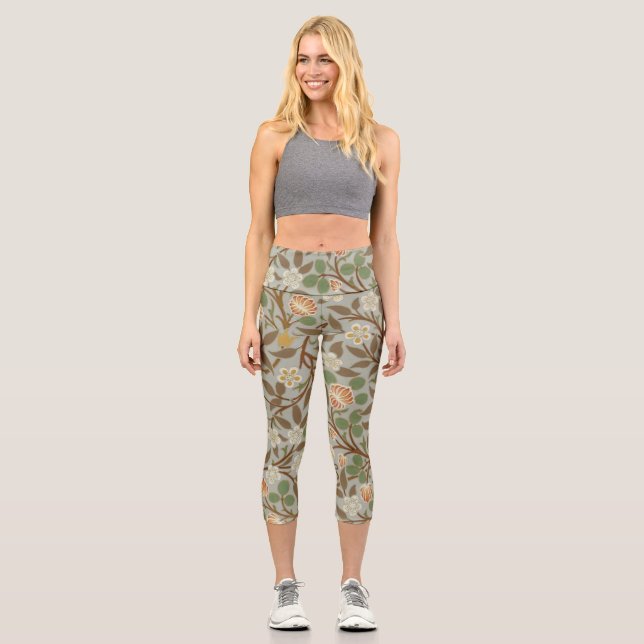 William Morris Clover Botanical Flower Capri Leggings (Front)