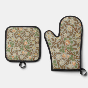 William Morris Clover Botanical Flower Oven Mitt & Pot Holder Set