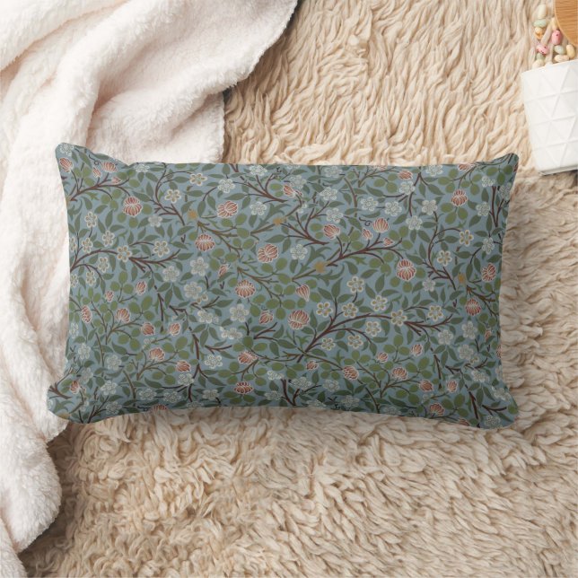 William Morris Clover Floral Flowers Green Pink  Lumbar Cushion (Blanket)