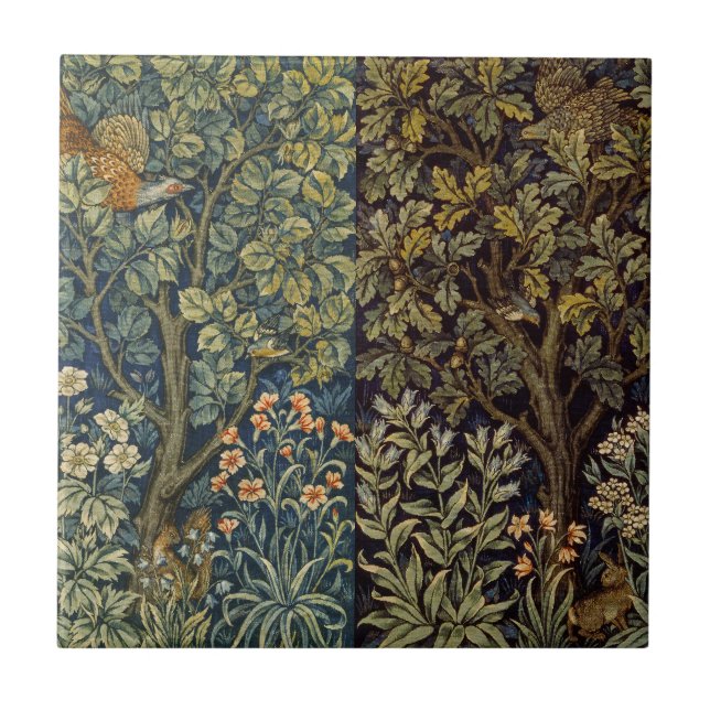 William Morris Cock Pheasant Woodland Bird Tree Tile (Front)