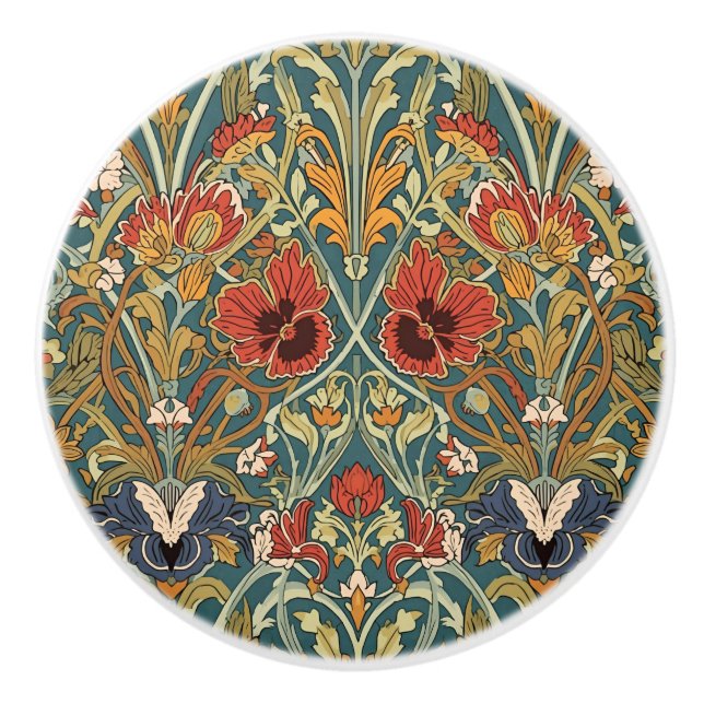 William Morris Compton Floral Art Nouveau Pattern Ceramic Knob (Front)