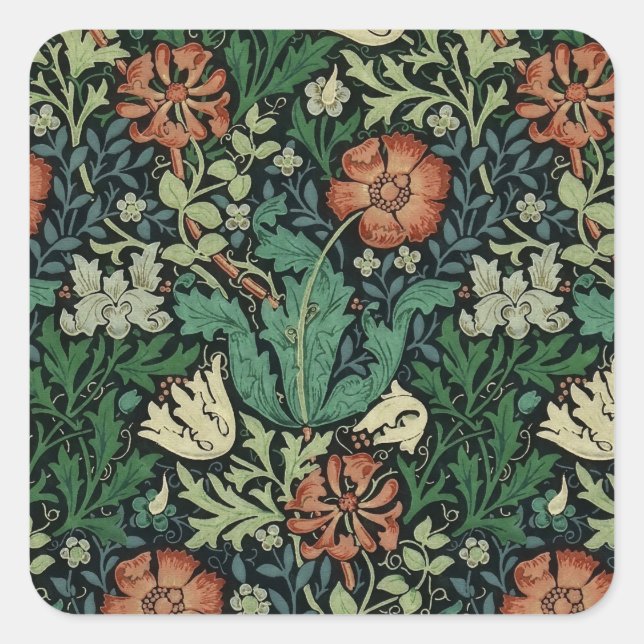 William Morris Compton Floral Art Nouveau Pattern Square Sticker (Front)