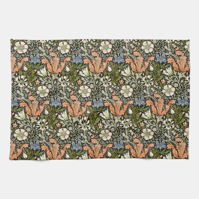 William Morris Compton Floral Art Nouveau Pattern Tea Towel (Horizontal)