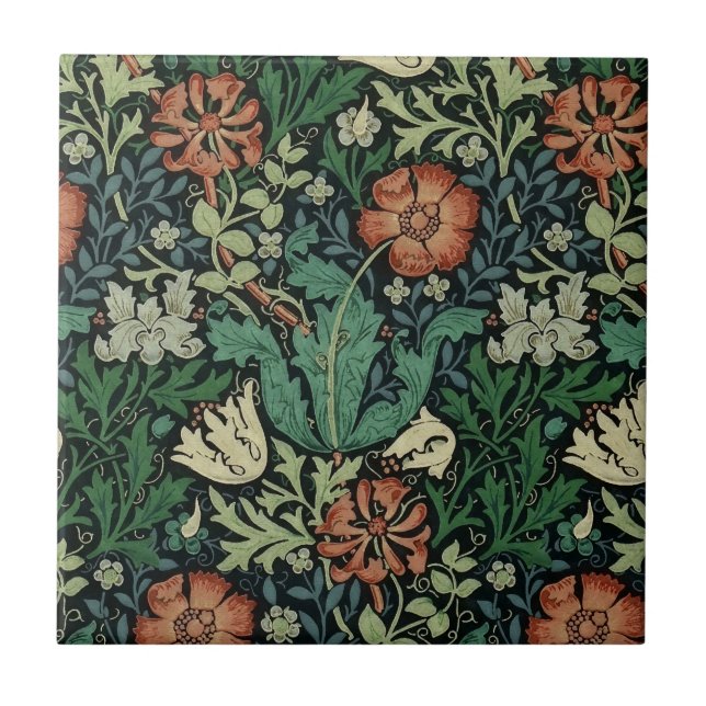 William Morris Compton Floral Art Nouveau Pattern Tile (Front)