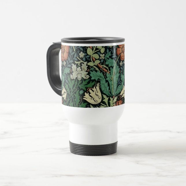 William Morris Compton Floral Art Nouveau Pattern Travel Mug (Front Left)
