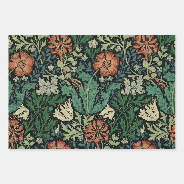 William Morris Compton Floral Art Nouveau Pattern Wrapping Paper Sheet (Front)