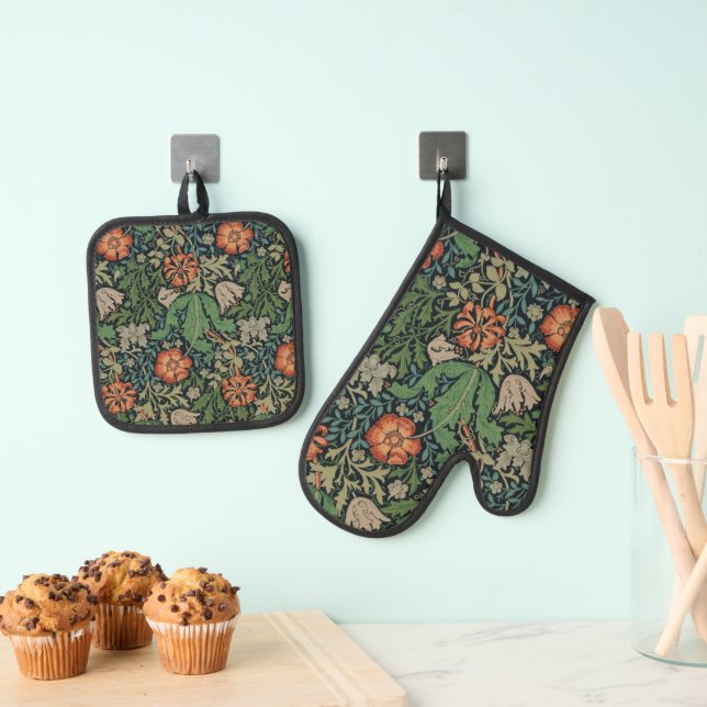 William Morris Compton Wallpaper Classic Oven Mitt & Pot Holder Set (Insitu(Hanging))