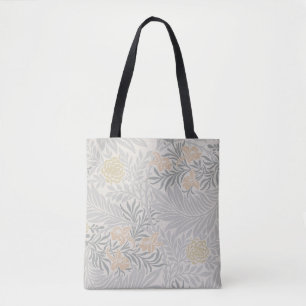 William Morris Coral & Sage Green Larkspur Pattern Tote Bag
